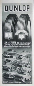 PUBLICITÉ PRESSE 1955 PNEUS DUNLOP POUR PANHARD SIMCA 4 CV 203 CITROEN FREGATE - Foto 1 di 1