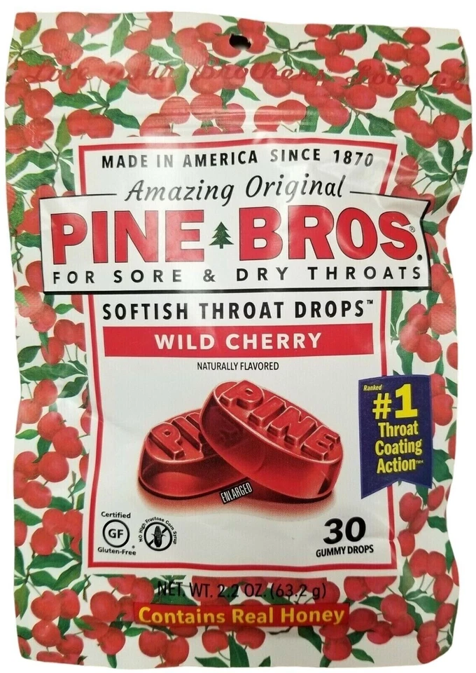 Gotas de garganta Pine Bros Wild Cherry 30 gotas gomosas Foto 1 de 1