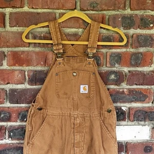 Carhartt Canvas Double Knee Bib Overalls Youth Size 8 Brown Western Play - Picture 1 of 7