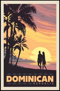 Dominican Republic Tropical Sunset Romance Travel Poster - Picture 1 of 12