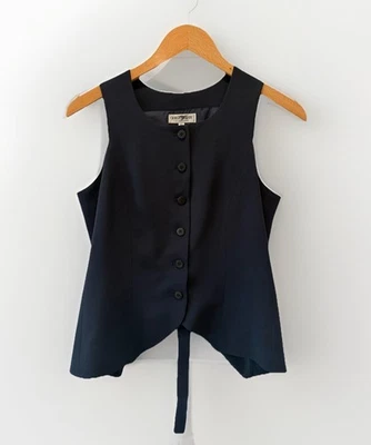 VINTAGE 80s/90s Giorgio Armani Le Collezioni Women’s Navy Silk Retro Vest - 38/4 - Image 1 of 4