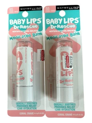 批量 2 件 Maybelline Dr. Rescue 婴儿唇部药物膏 #55 珊瑚渴望 — 第 1/4 张图片