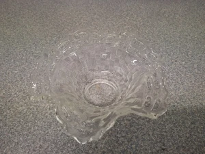 Vintage Fenton Clear & Satin Glass Ruffle Basket Weave Bowl 6 1/2 " - Picture 1 of 6