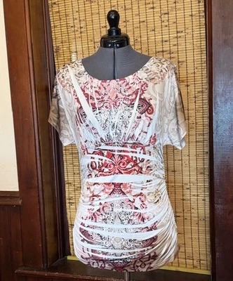 IZ Byer Tunic Top Shirt Ruched Multicolor Pink Red White Women's Size XL - Image 1 of 3