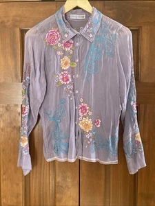 Johnny Was Damen Gr. Medium Hemd mit Knopfleiste bestickt Blumen Langarm Oberteil - Bild 1 von 7