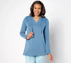 LOGO Life Lori Goldstein Size XS French Terry Pullover Hoodie STEEL BLUE A630233 - Picture 1 of 1