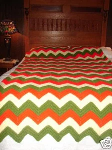 Handcrafted Crochet Afghan Throw Blanket Multi Color Chevron Pattern - Picture 1 of 4