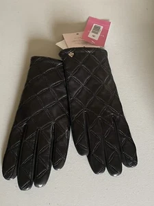 KATE SPADE QUILTED LEATHER GLOVES IN BLACK XL - Picture 1 of 11