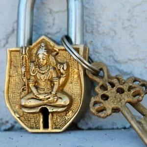 Old Padlock Shiva Pagan Antique working lock 19thC mid century modern bronze VTG - Picture 1 of 10