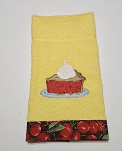 Cherries Cherry Pie Embroidered Kitchen Towel HAND CRAFTED - Picture 1 of 2