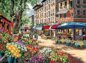 Kit Punto de Cruz ~ Colección Oro Mercado de París Exterior Café Francés #35256 - Imagen 1 de 3