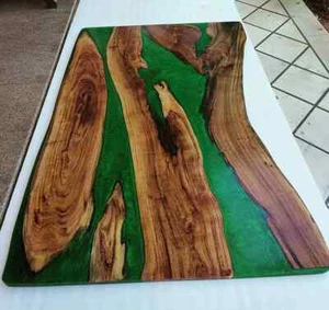 Green Epoxy Resin Live Edge Table Top, Epoxy Handmade Furniture Decor Table Top - Picture 1 of 10