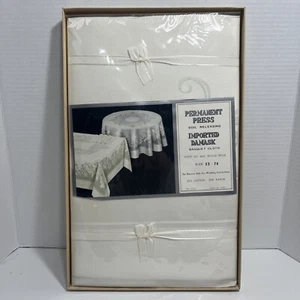 Damask | Royal Rose Tablecloth White Brocade Permanent Press - Picture 1 of 5