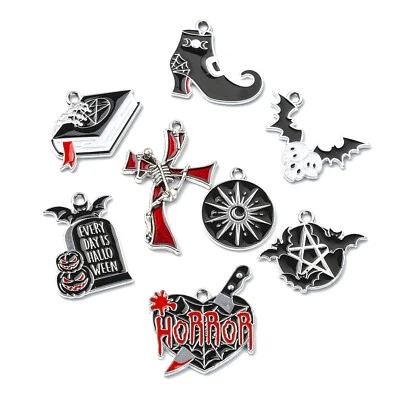 16 piezas dijes de Halloween esmaltados góticos calavera murciélago dijes para hacer joyas Foto 1 de 4