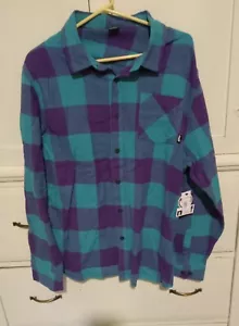 Neff Peak Flannel Plaid Long Sleeve Shirt, Men's Extra Large XL Teal Purple - Picture 1 of 7