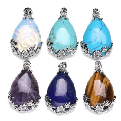 Natürlich Edelsteinanhänger Tropfen Cabochon Blumen Anhänger Charm Schmuck - Bild 1 von 4