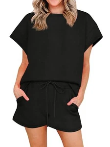 Womens 2 Piece Lounge Sets Summer Short Sleeve Tops and Shorts Set Airport Tr... - Picture 1 of 5