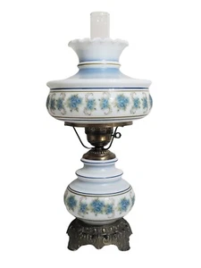 Vintage Quoizel Hurricane Lamp Floral Blue Roses 20 1/2" - 23 1/2 Tall Nu Wiring - Picture 1 of 10