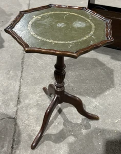 Wooden Tripod Octagonal Side Table with Leather Inlay - Picture 1 of 3