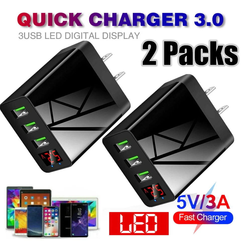 3 Port USB Home Wall Fast Charger for Cell Phone iPhone Samsung Android