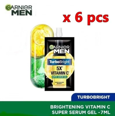 6xGarnier Men TurboBright 5X Vit C Super Serum Gel Face Radiant Reduce Dark Spot - Imagem 1 de 4