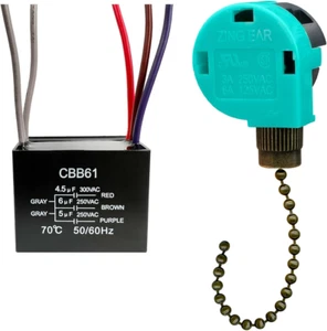 Yukihalu Ceiling Fan Pull Chain Switch 3 Speed 4 Wire, Ceiling Fan Capacitor CBB - Picture 1 of 12
