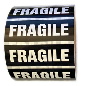 Black and White "Fragile" Sticker Label - 1" by 3" - 500 ct - Picture 1 of 2
