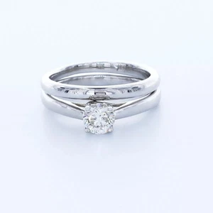 Juego de anillos de compromiso solitario oro 18K 0,52 quilates diamante natural redondo D SI1 - Imagen 1 de 5