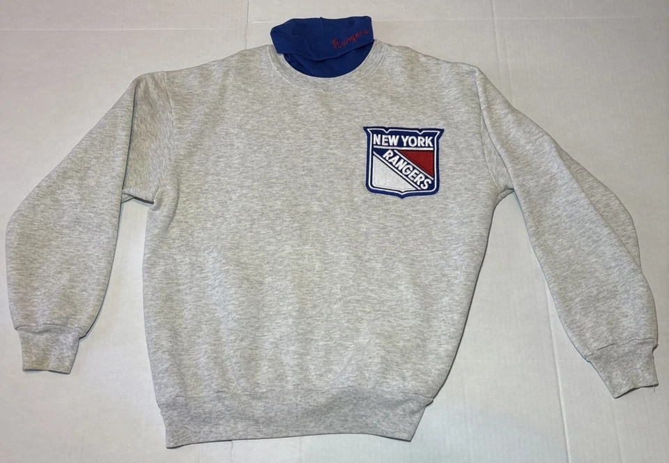 Винтажная толстовка New York Rangers Majestic с черепаховым вырезом серая хоккейная НХЛ 90-е - Изображение 1 из 4