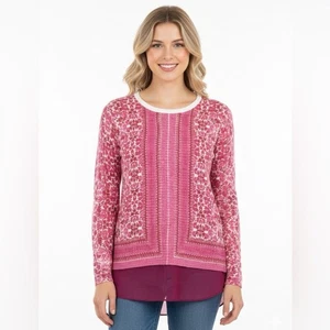 Lucky Brand Pink knit Floral Long Sleeve Top size small - Picture 1 of 4