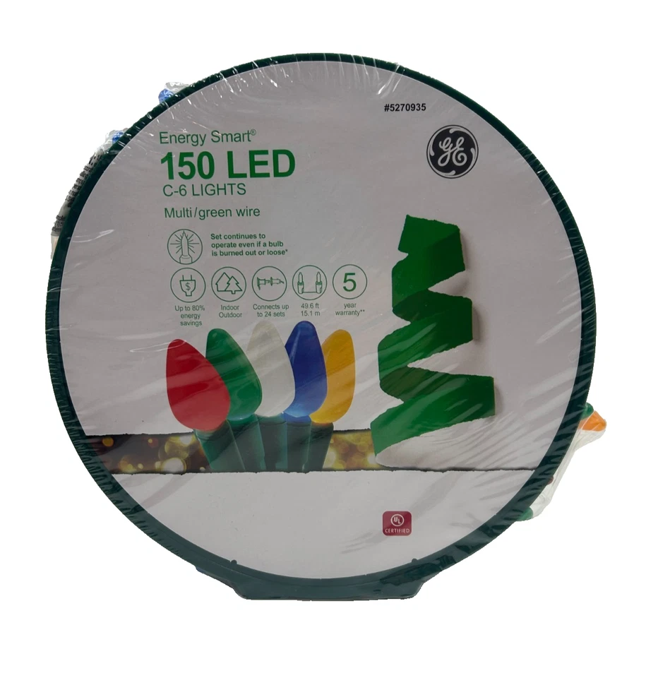 GE Energy Smart 150 String Lights C6 LED Multicolor Green Wire Christmas Tree - Image 1 of 4