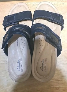 Clarks Collection Leder verstellbare Pantolette Sandale Keilabsatz neu Größe 9W - Bild 1 von 5