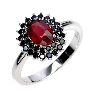 925 Sterling Silver Ring Oval Ruby 7x5mm Spinel Natural Gemstone Jewelry Size 8 - Picture 1 of 13