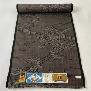 JAPANESE KIMONO FABRIC CLOTH BOLT DARK BROWN TSUMUGI PURE SILK BB6522 - Picture 1 of 5