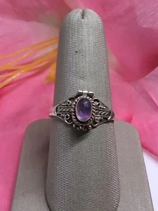 Vintage Amethyst Sterling Silver 925 Poison Pill Box Ring Size 9 - Picture 1 of 13