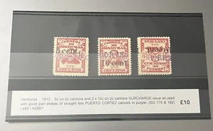 Honduras 1913 Surcharge Issue Used  Straight PUERTO CORTEZ cancels SG 178 182 - Picture 1 of 2