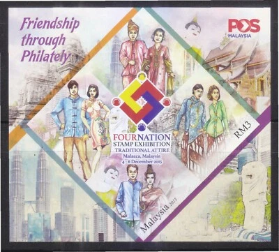 MALAYSIA 2015 4 NATIONS STAMP EXHIBITION (TRADITIONAL ATTIRE) SOUVENIR SHEET MNH - Image 1 of 3