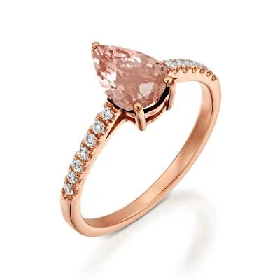Anillo de cumpleaños solitario con acento de diamantes y morganita de 1,02 quilates de oro rosa sólido de 14 k Foto 1 de 4