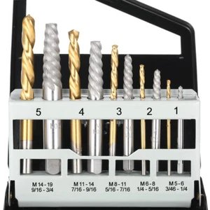 10Pcs Cobalt Left Hand Drill Bit Broken Bolt Damaged Screw Extractor & Case UK - Picture 1 of 12