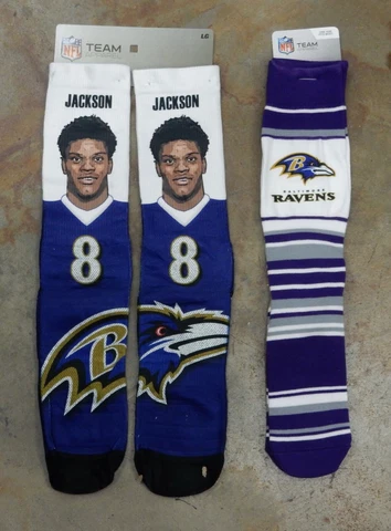 2 Pack NFL Baltimore Ravens Lamar Jackson Gift Set Men Socks Argyle Deuce Large Cover