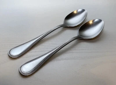 Towle BEADED ANTIQUE GERMANY Oval Soup Spoons Place 7 1/8” Stainless  - Set Of 2 - Image 1 of 4