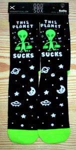 MENS ODD SOX ALIEN UFO BLACK CREW SOCKS (FIT SIZE 6-13) - Picture 1 of 1