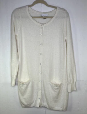 Cárdigan Suéter Newport News Mezcla Lana Marfil Hasta el Muslo M Bolsillos Foto 1 de 4