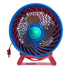 Vintage Duracraft 8” Fan Small Table TURBO Fan Retro 90s Primary Colors Red Blue