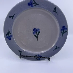 Vintage Rowe Pottery Works Blue Salt Glaze Flower 10 1/2” Dinner Plate - Picture 1 of 4