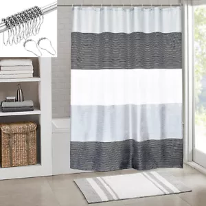 Juegos de anillos a rayas de cortina de ducha de baño para hombre negro blanco gris, 72x72 pulgadas - Imagen 1 de 25