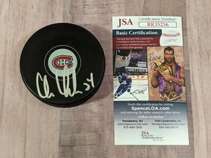 JSA Chris Chelios Disco Firmado Certificado de Autenticidad Montreal Canadiens Blackhawks Red Wings Sala de Cortación - Imagen 1 de 3