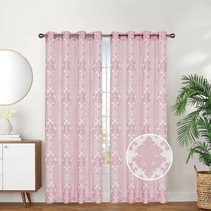 2 PK Jacquard Bordado Damasco Ojal Superior Ventana Cortina Panel Cortina Cortina 281035 - Imagen 1 de 5