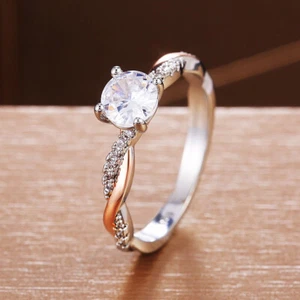 Anillos rellenos de plata 925 de dos tonos clásicos para mujer circonita cúbica joyería talla 6-10 - Imagen 1 de 7