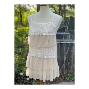 Cottagecore Vintage Tiered Camisole Top Lace Nylon Sz S/M Prairie Boho Neutral - Picture 1 of 6